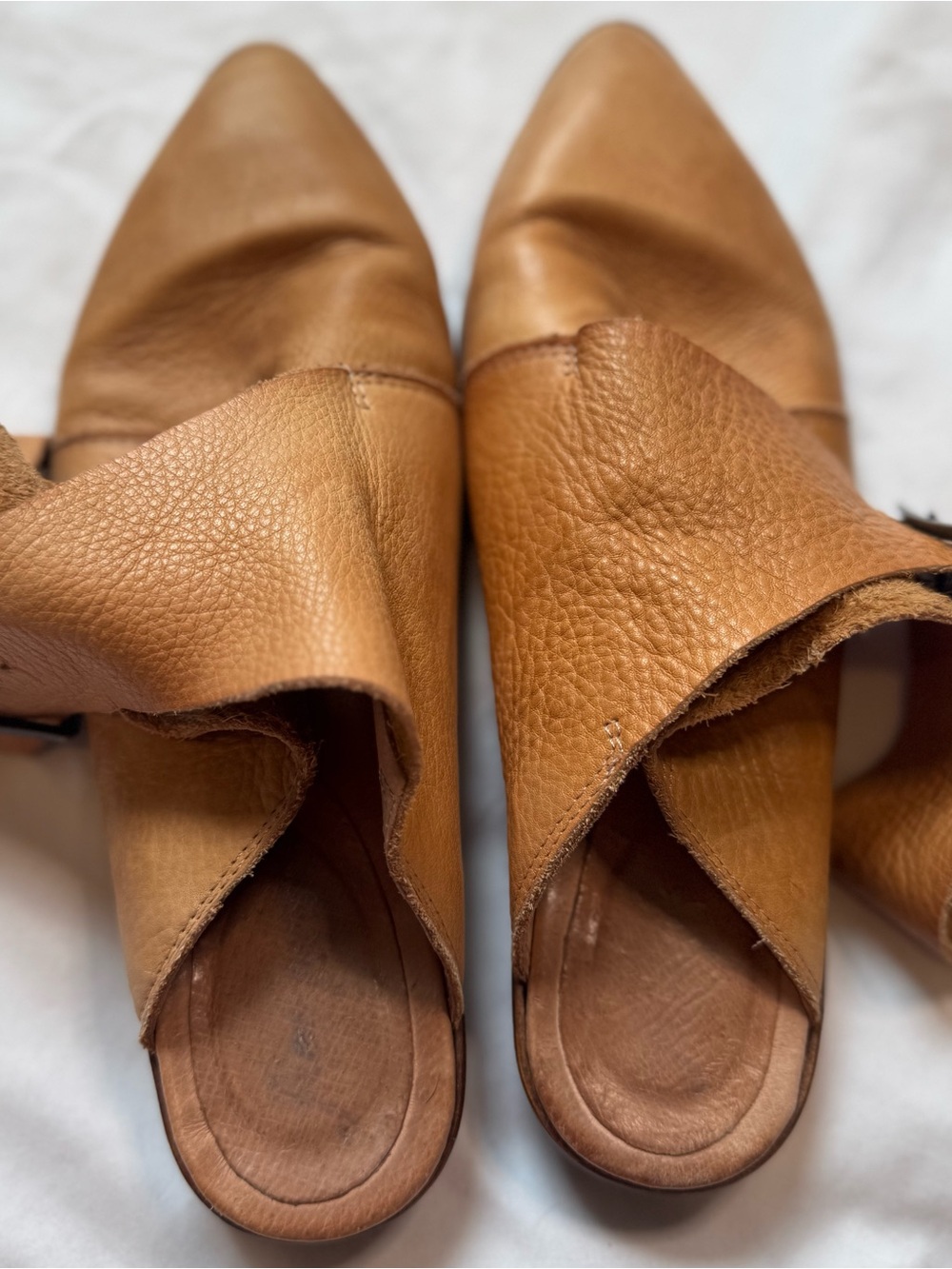 Free People Cognac Leather Pointed Buckle Mules - Picture 4 of 8